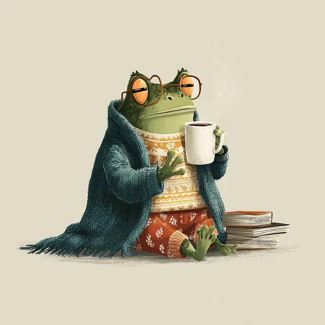 Cozy Frog Enjoying a Cup of Coffee