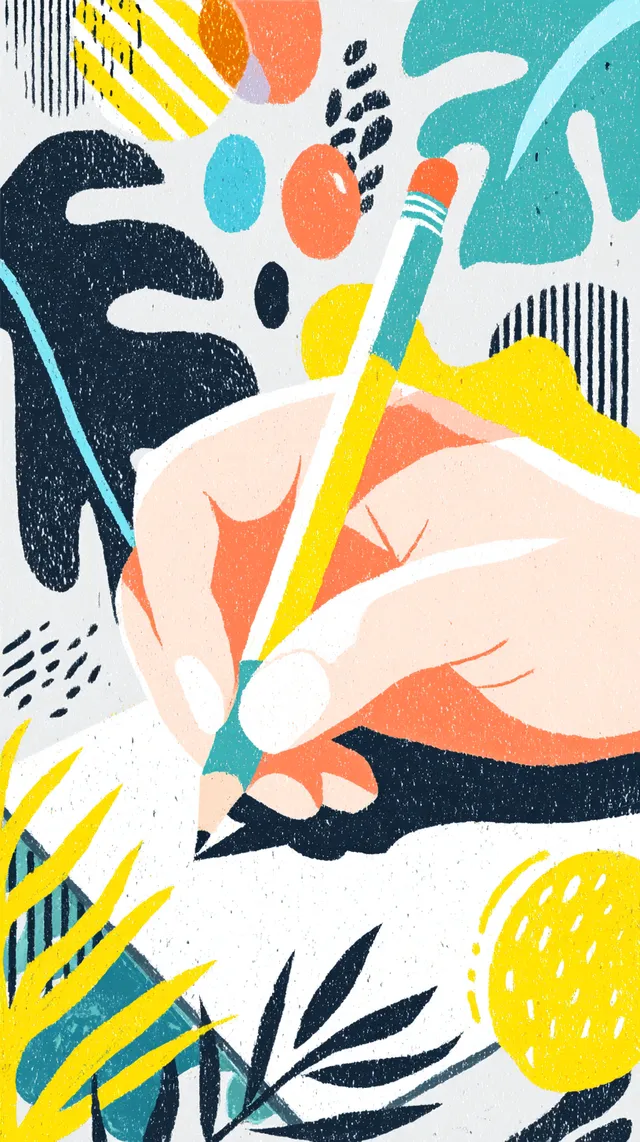 Creative Handwriting with Pencil on Colorful Background