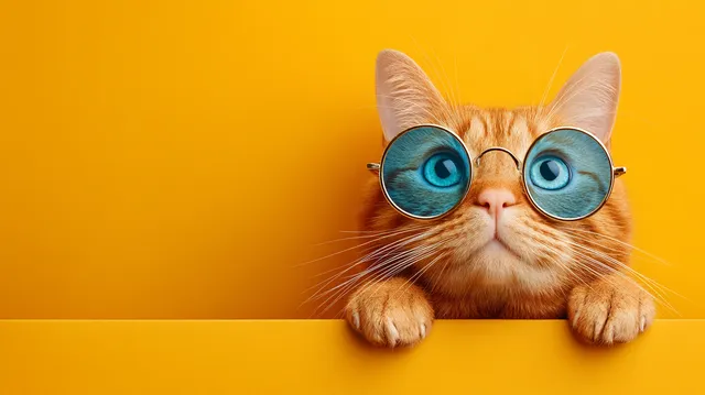 Curious Ginger Tabby Cat in Stylish Blue Sunglasses