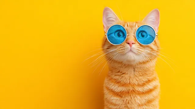 Curious Ginger Tabby Panda with Stylish Blue Sunglasses