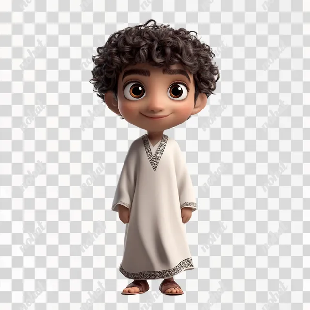 Curly-Haired Boy in Qatari Thobe: A Charming Cartoon