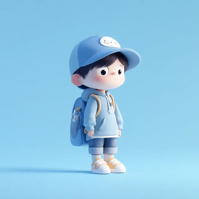 Cute 3D Cartoon Boy in Blue Hat