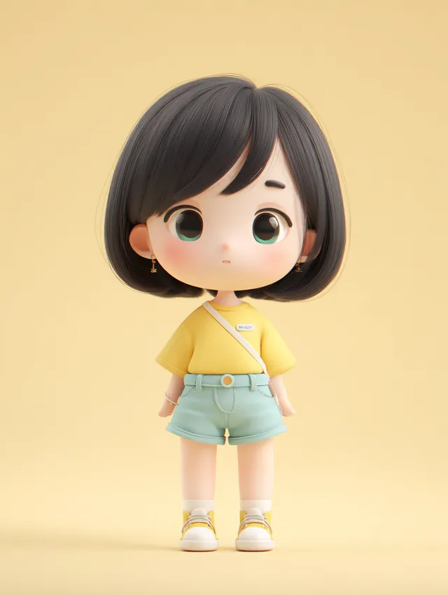 Cute 3D Girl Character in Colorful Outfit