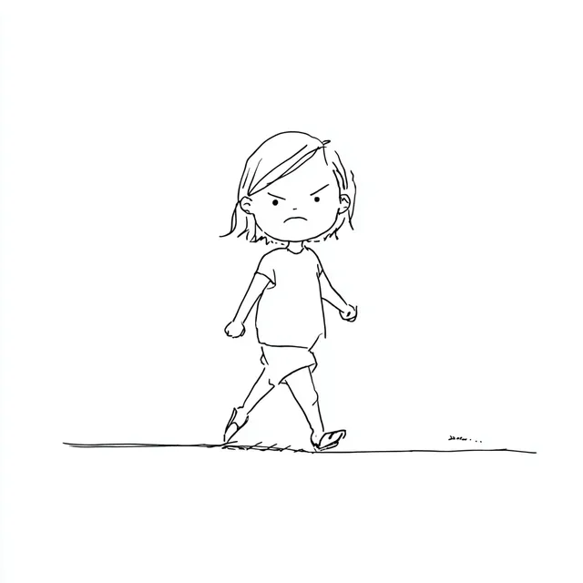 Cute Angry Girl Walking in Anime Chibi Style