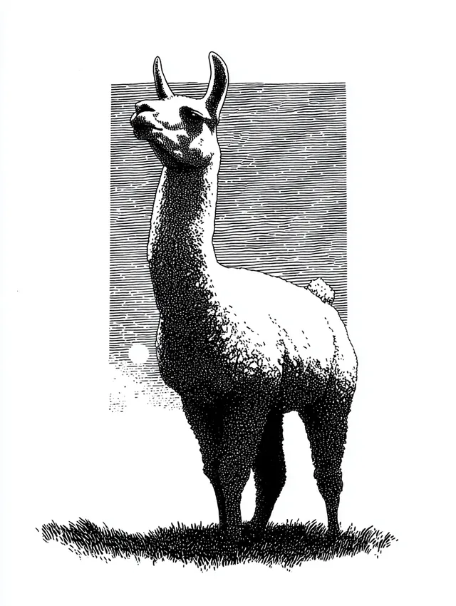 Cute Black and White Llama Illustration