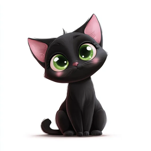 Free: Cute Cartoon Black Cat with Green Eyes - nohat.cc