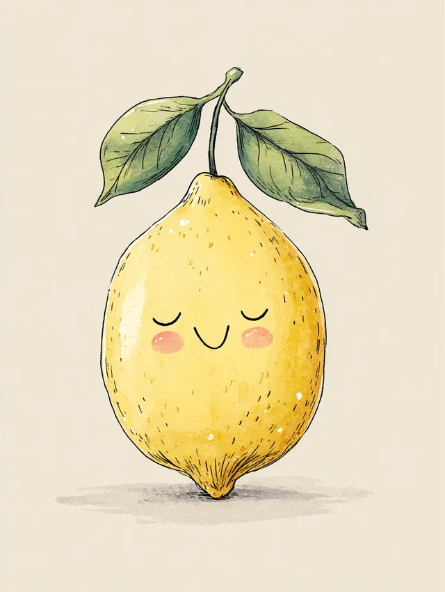 Cute Cartoon Lemon with Happy Face