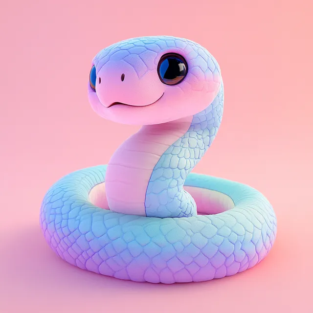 Cute Cartoon Plush Toy Snake on Pink Surface with Bright Colors