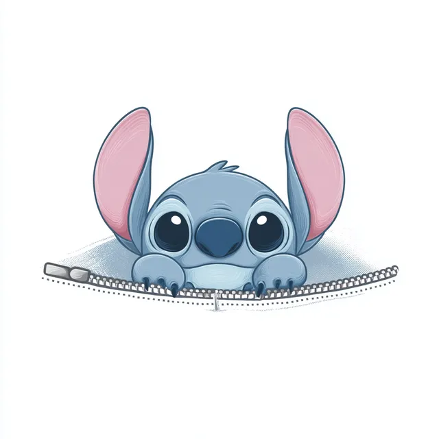 Cute Cartoon Stitch Peeking from Open Zipper