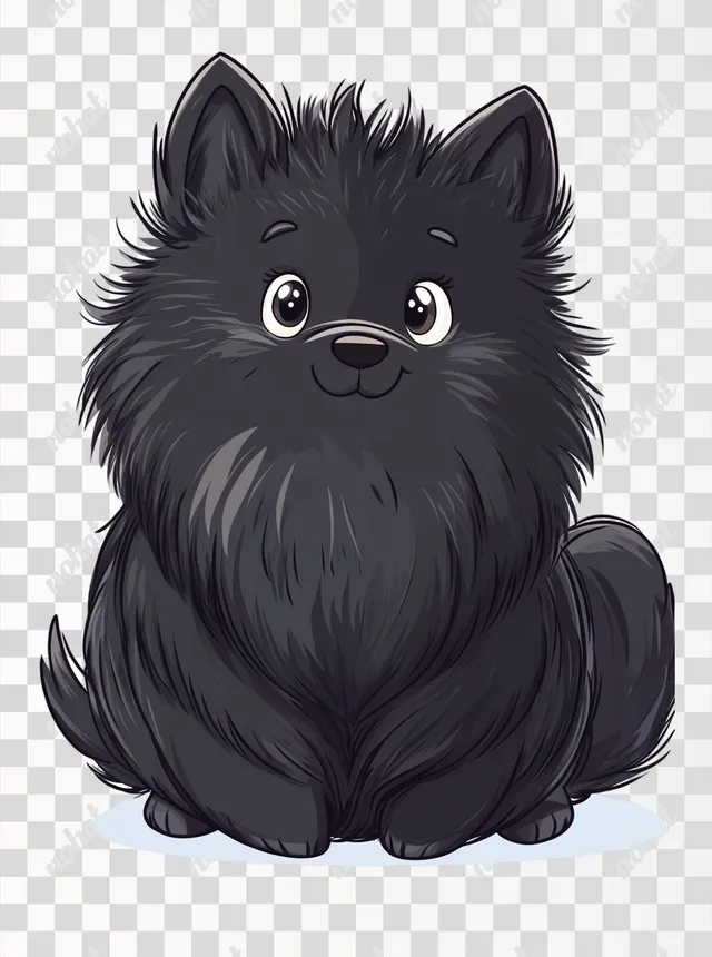 Cute Fluffy Black Dog in Charming Isolation