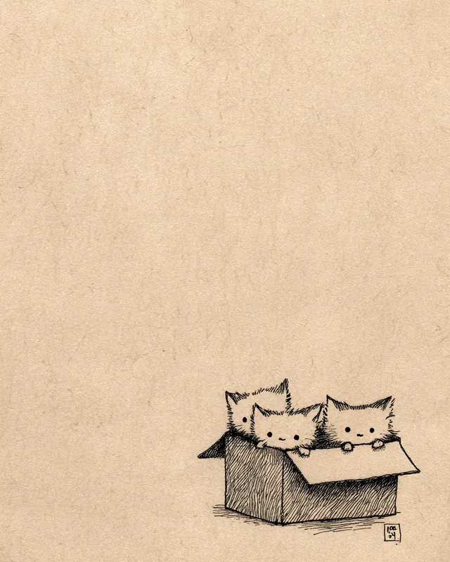 Cute Minimalistic Cats Peeking from a Box