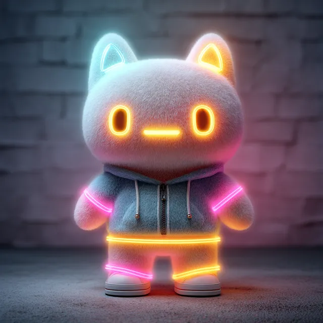 Cute Neon Mascot in Digital Realm