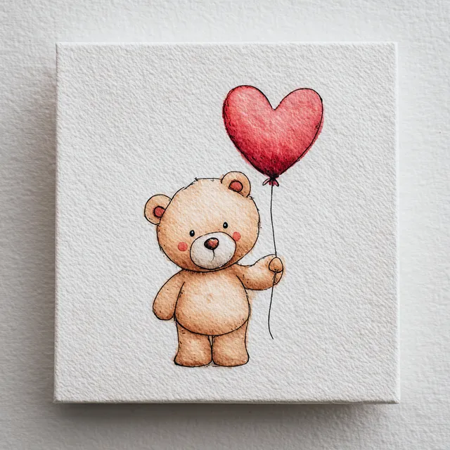 Free: Cute Watercolor Teddy Bear with Heart Balloon - nohat.cc