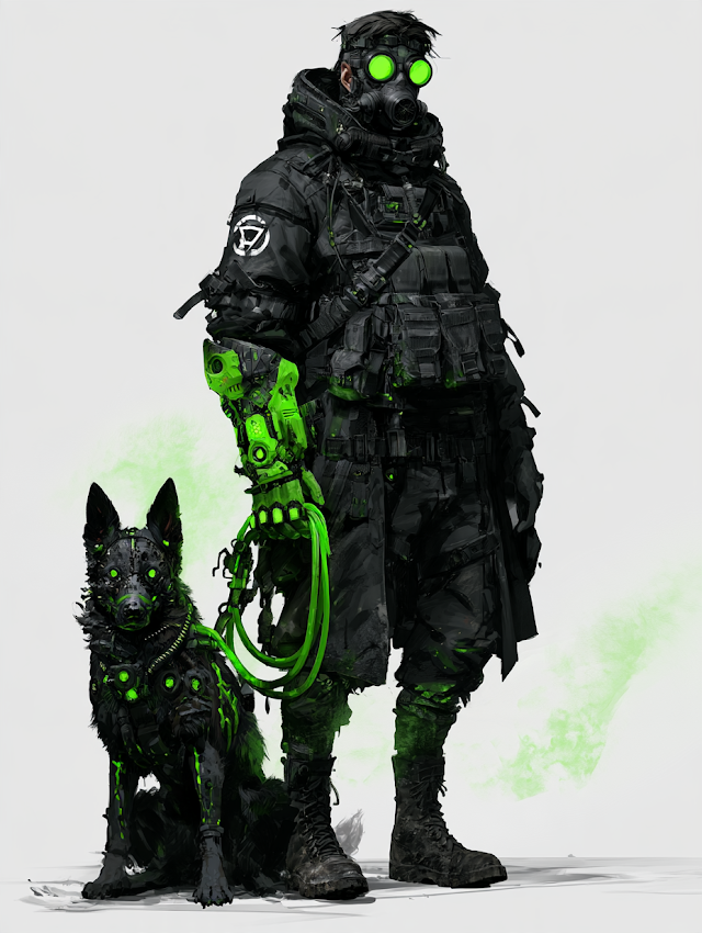 Cyberpunk Tactical Warrior with Cyborg Dog
