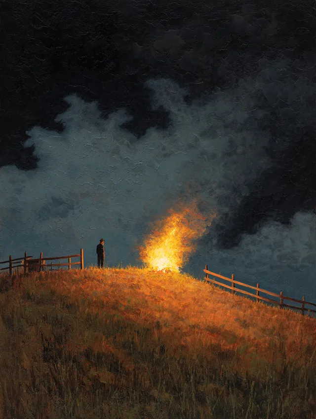 Dancing Around the Fire: A Nighttime Oil Painting
