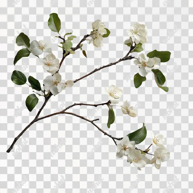 Delicate Pear Blossom Branches with Leaves and Flowers