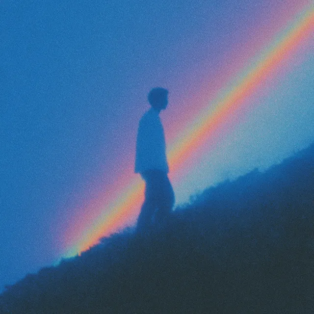 Dreamlike Ascent: Climber with Spirit on Vibrant Gradient