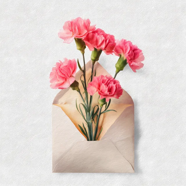 Dreamy Pink Carnations in Envelope Watercolor Illustration
