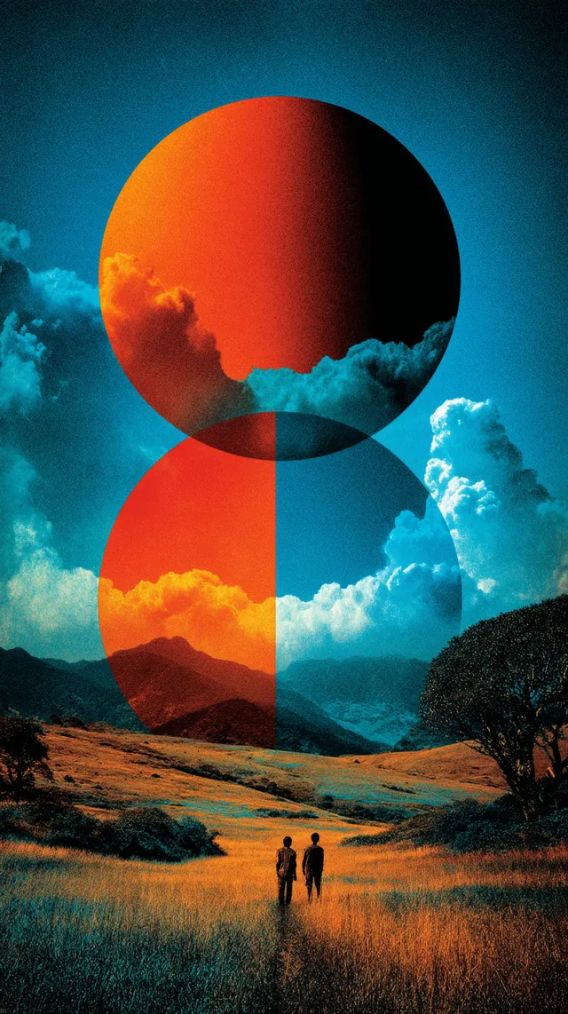 Dynamic Blue and Orange Abstract Landscape