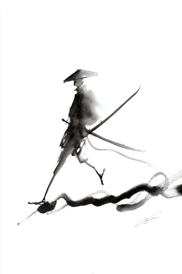 Dynamic Minimalist Samurai in Motion