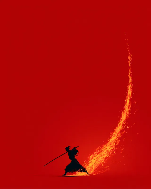Dynamic Samurai Slash with Fiery Trail