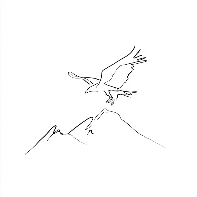 Eagle Flying Over Mountain - Minimal Line Art