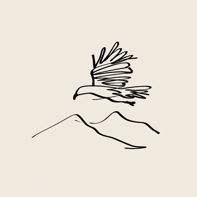 Eagle in Flight Over Mountain - Line Art Icon