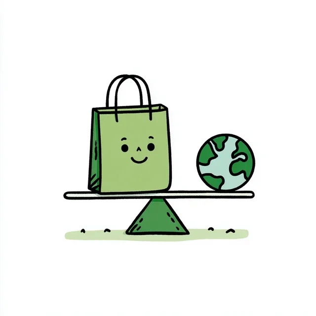 Eco-Friendly Seesaw: Green Bag and Earth Illustration