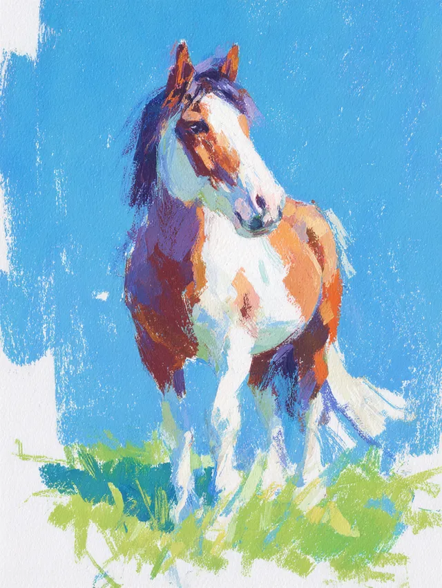 Elegant Brown and White Horse on Vibrant Background