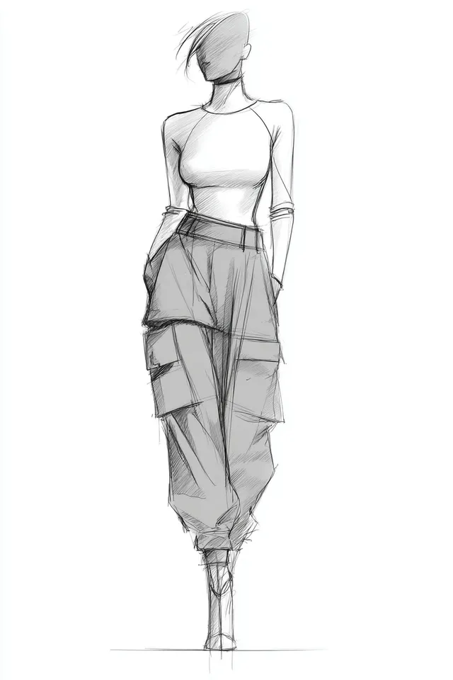 Elegant Fashion Design Sketch of a Modern Woman