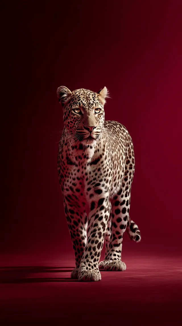 Elegant Leopard against Luxurious Red Mountains