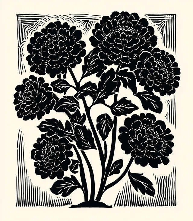 Elegant Linocut Style Black Flowers