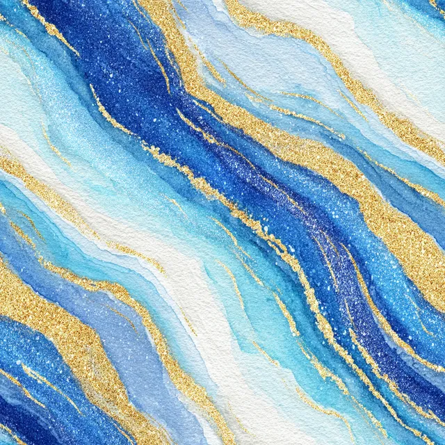 Elegant Watercolor Flow of Silver, Blue, and Gold