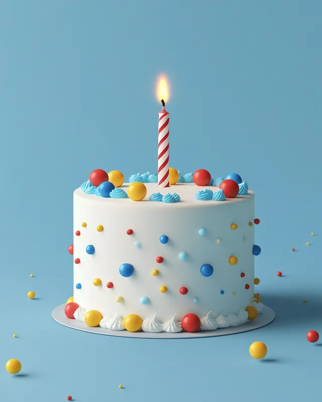 Elegant White Birthday Cake with Colorful Decorations