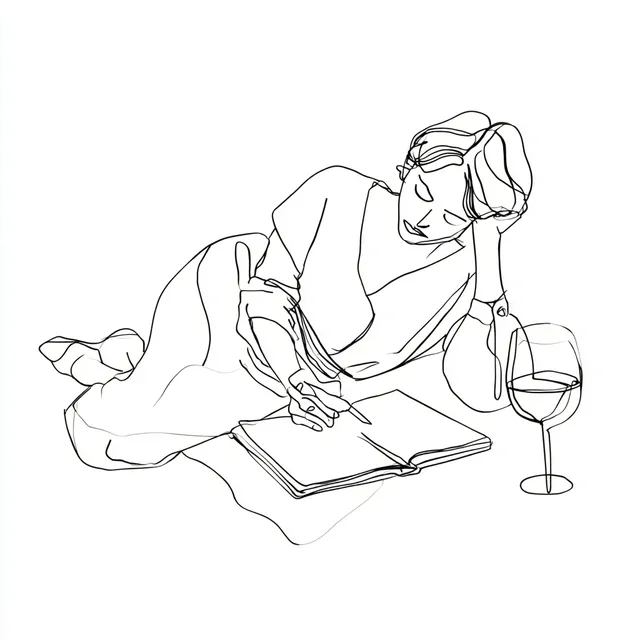 Elegant Woman Relaxing with Wine and Book