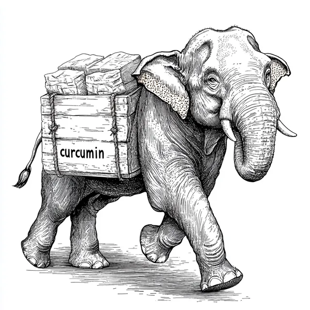 Elephant Carrying Curcumin Goods in Thick Line Art