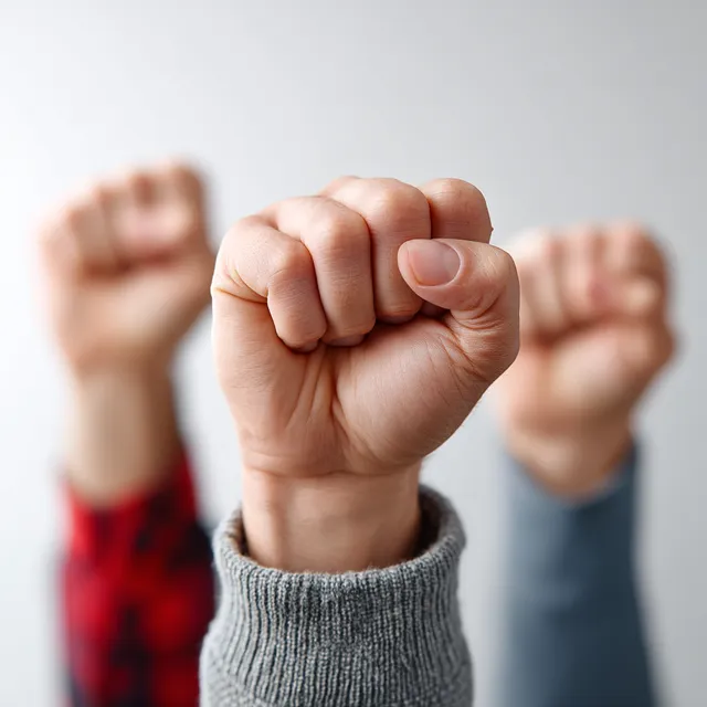 Empowered Unity: Hands With Fists Raised