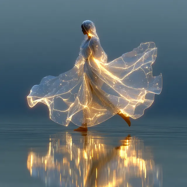 Ethereal Figure in Flowing Liquid Light