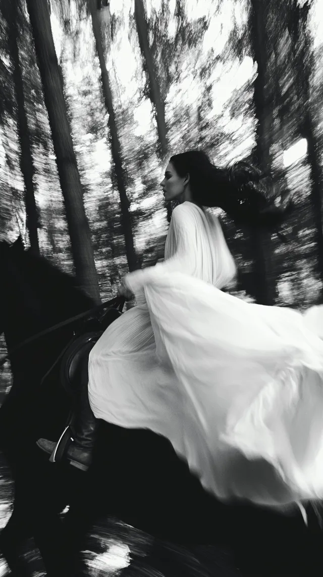 Ethereal Journey: Woman in White Dress on Horseback