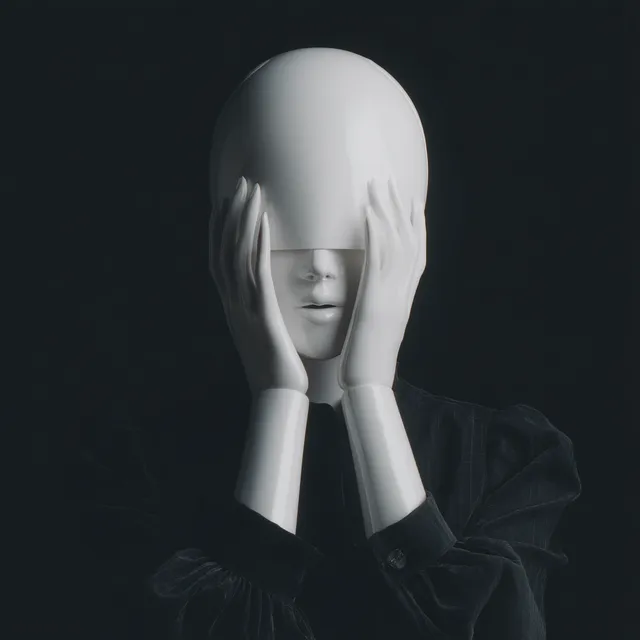 Faceless White Steel Androids in Abstract Composition