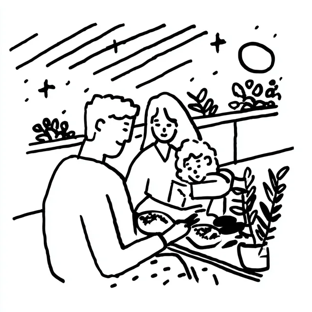 Family Dining Together in Line Art