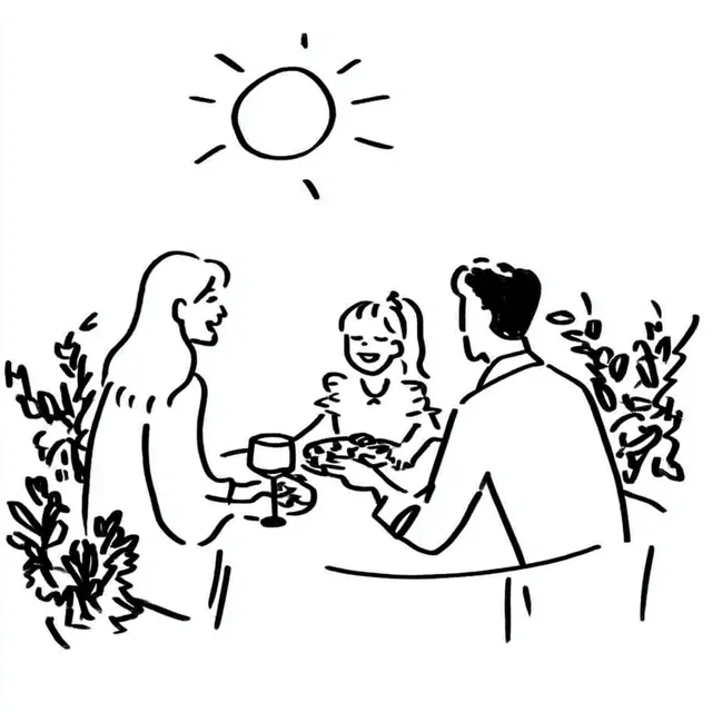 Family Dinner in Moonlight - Line Art