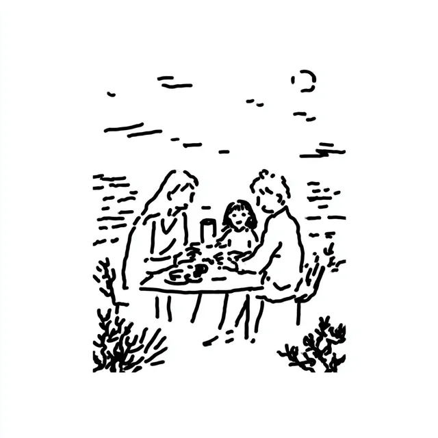 Family Dinner Under the Moonlight - Line Art