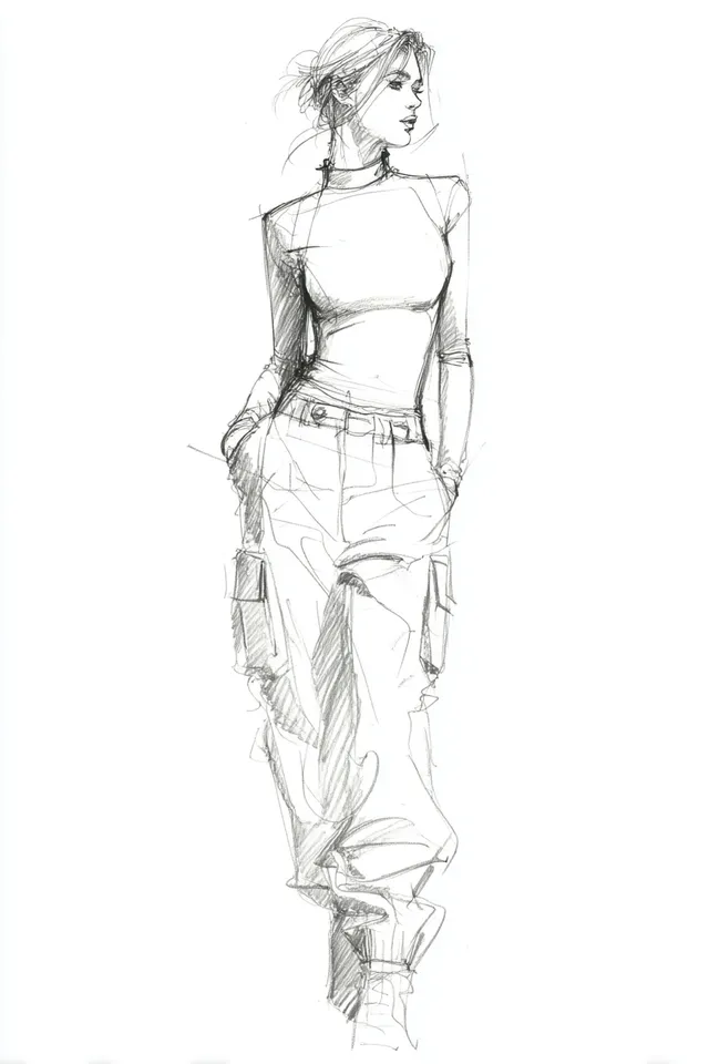 Fashion Design Sketch of Modern Women's Streetwear