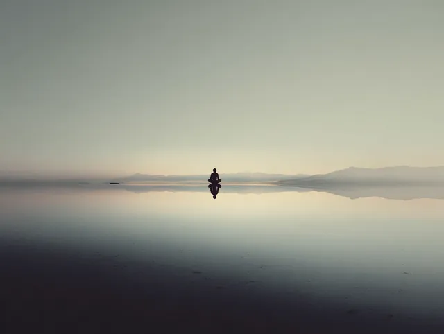 Floating Meditation in Surreal Landscape