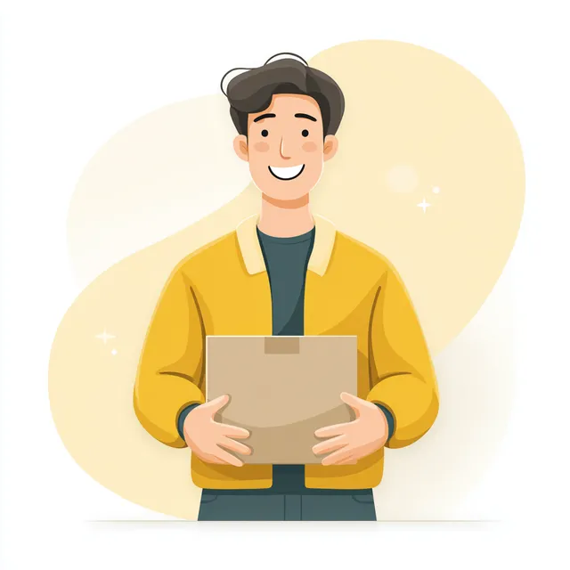 Friendly Courier Holding a Package in Soft Yellow Theme