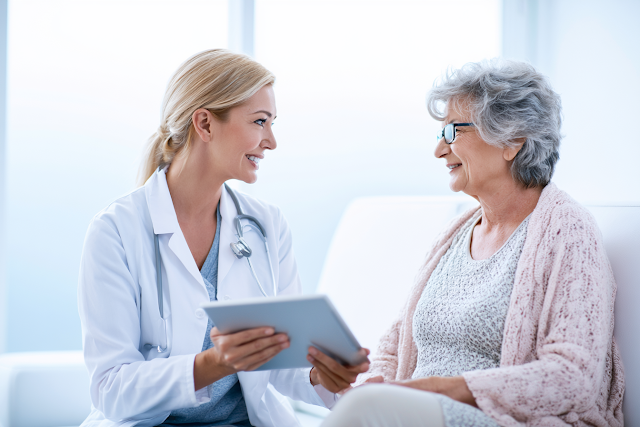 Friendly Doctor Engaging with Senior Patient in Modern Clinic