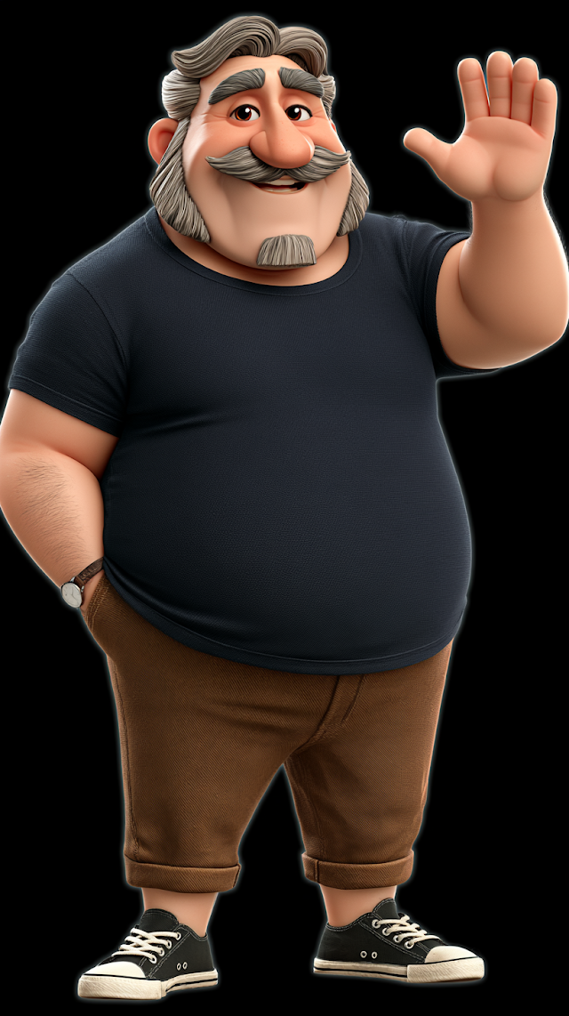 Friendly Stylized Animated Character Portrait of a Heavyset Man