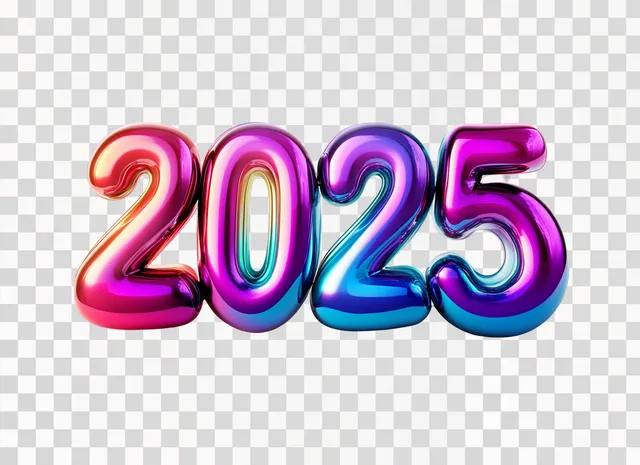 Futuristic 3D Bubble Numbers: 2025 in Vibrant Colors