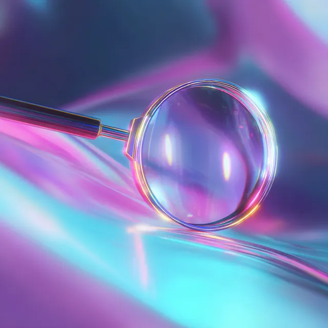 Futuristic Neon Magnifying Glass in a Dreamy Atmosphere